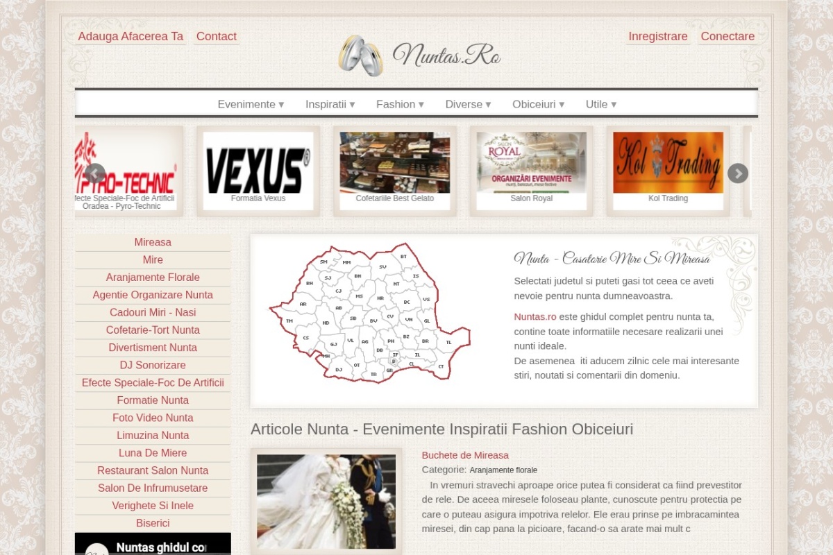 Previzualizare homepage Nuntas.ro