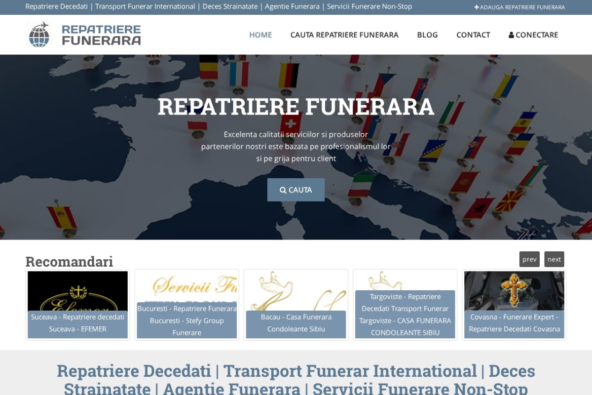 Previzualizare homepage RepatriereFunerara.ro