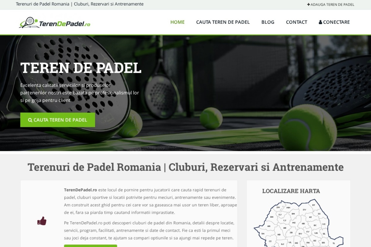 Previzualizare homepage TerenDePadel.ro